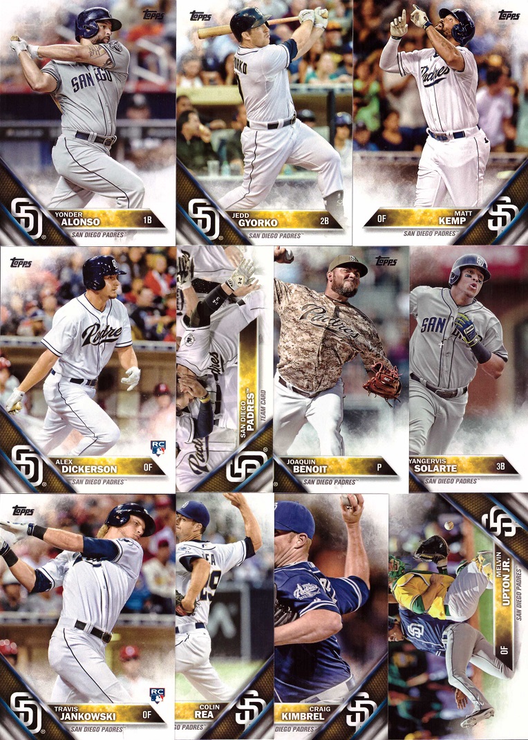 2016 Topps San Diego Padres Baseball Card Team Set