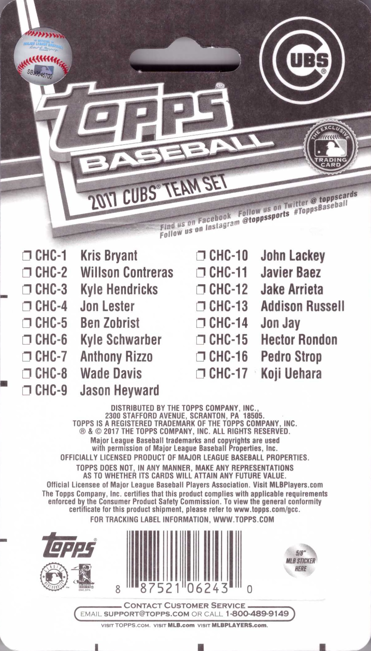 2017 Topps Cubs Team Set Checklist