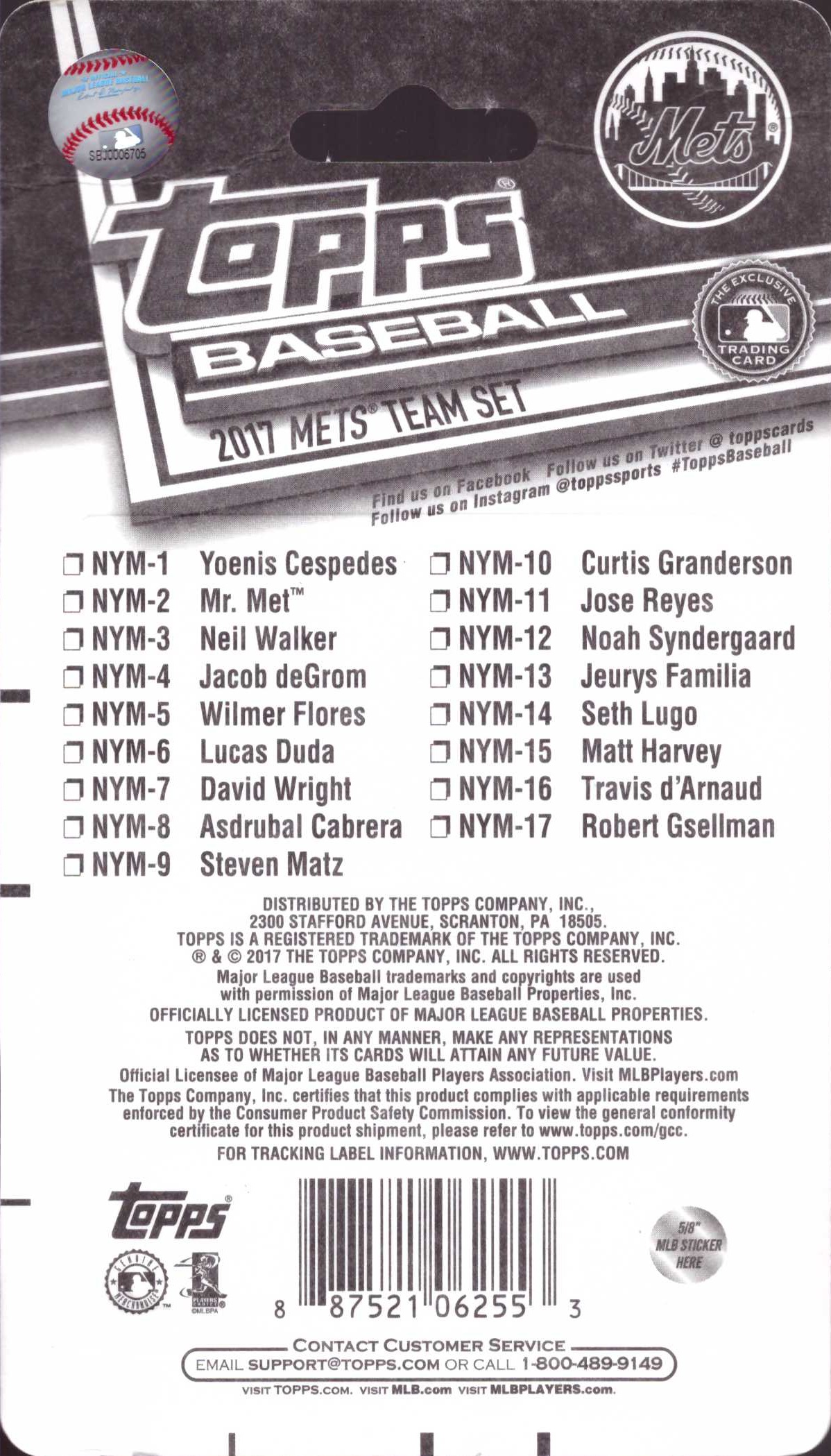 Mets 2017 Topps Team Set Checklist