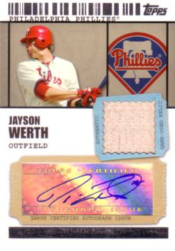 Jayson Werth Authentic Autograph Bat card