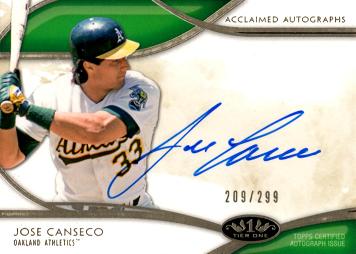 2014 Topps Tier One Jose Canseco Certified Autograph Baseball Card