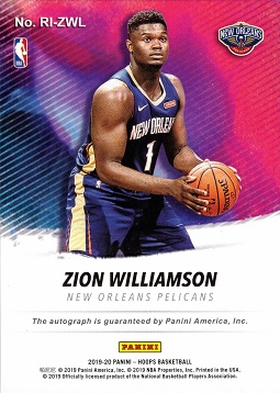 Back of Zion Williamson Autograph Card