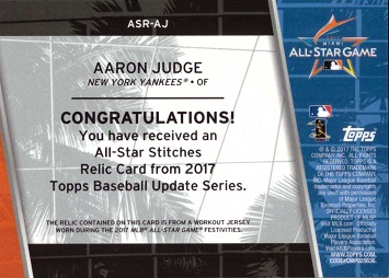 Back of Aaron Judge card