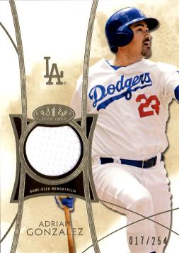 2014 Topps Tier One Relics Adrian Gonzalez Game Worn Jersey Baseball Card