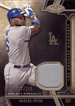 Yasiel Puig Game Worn Jersey Baseball Card