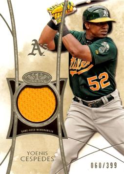 2014 Topps Tier One Yoenis Cespedes Game Worn Jersey Baseball Card