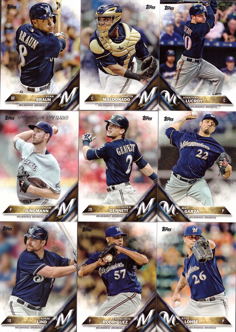 2016 Topps Milwaukee Brewers Baseball Card Team Set