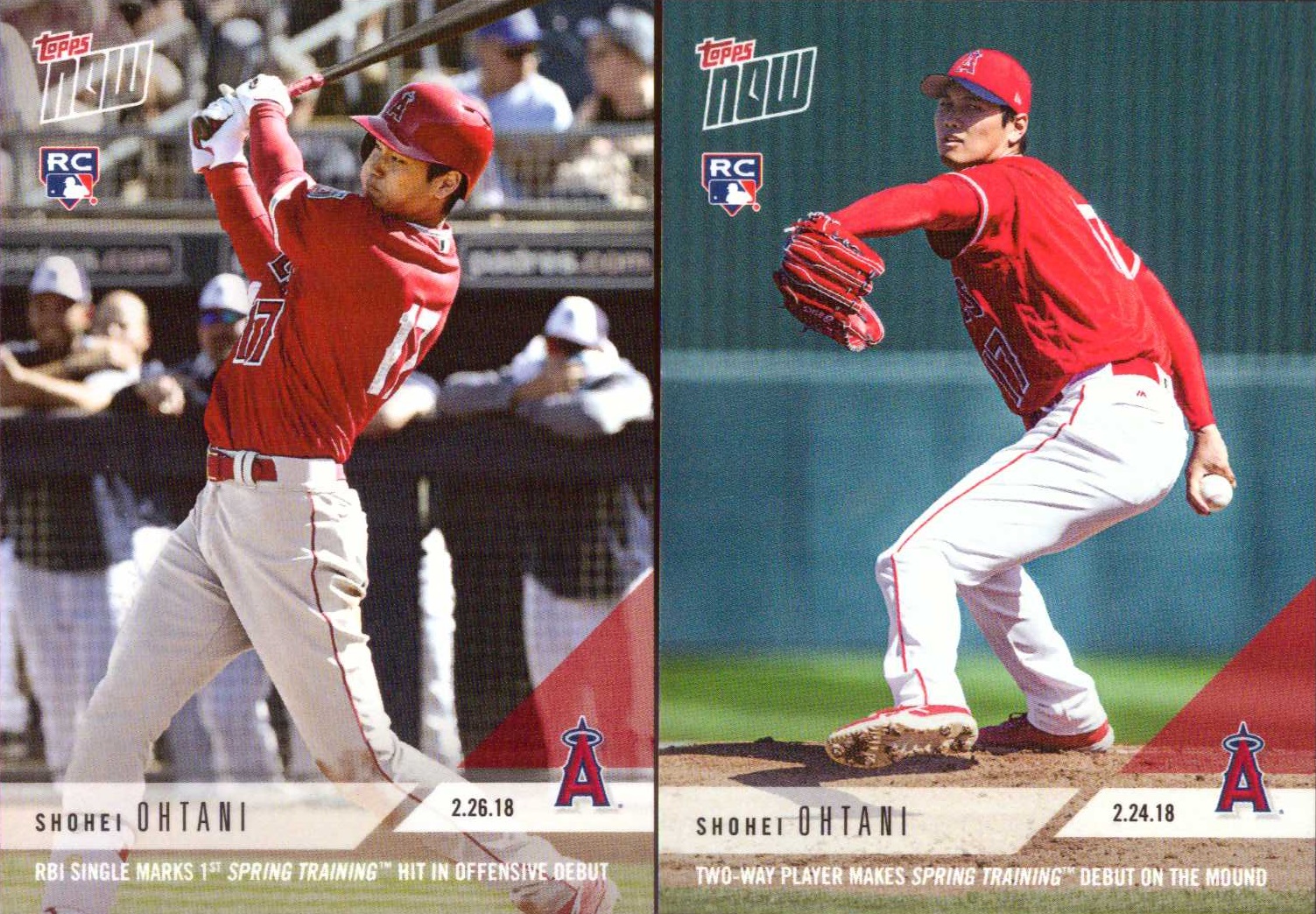 2018 Topps Now Baseball Shohei Ohtani Rookie Card - Batting and Pitching Lot of 2